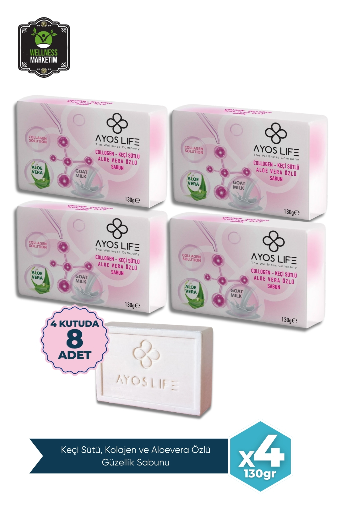 guzellik-sabunu-X4 Keçi Sütü Kolajen Aloevera İçeren Güzellik Sabunu X4 Kutu (8 Adet) - Görsel 1